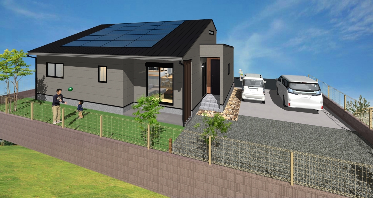 ロフト付きの平屋建て、太陽光パネルが7.5ｋｗ搭載、将来値上がりする電気代に対応した住まいです