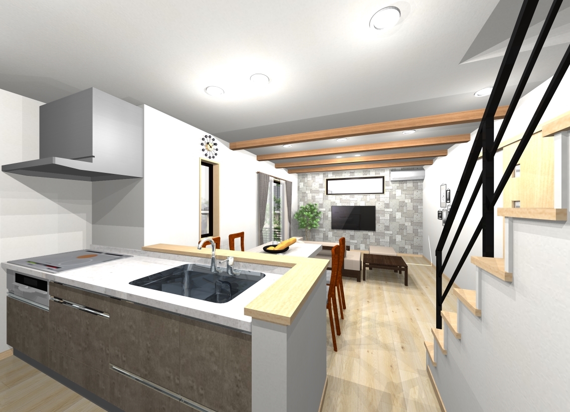 室内キッチン～ダイニング完成イメージパース