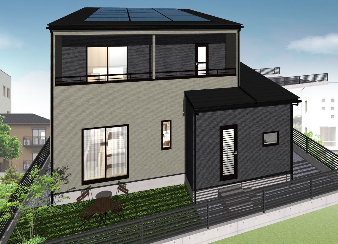 外観完成予想図：太陽光パネル8.6ｋｗ搭載可